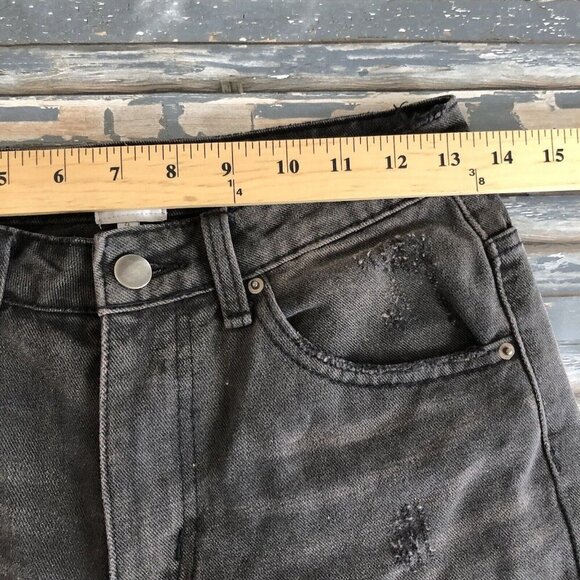 Princess Polly High Rise Distressed Raw Hem Destroyed Ankle Zip Jeans 4 Black - Picture 7 of 12